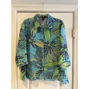 Mirasol Jacket Top Women's Size XL Blue Sheer 3/4 Sleeve Button Front Pretty!